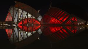 Preview wallpaper buildings, glow, architecture, red, dark