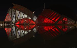 Preview wallpaper buildings, glow, architecture, red, dark
