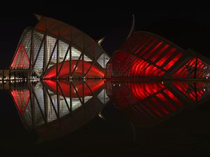 Preview wallpaper buildings, glow, architecture, red, dark