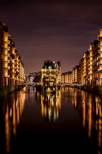 Preview wallpaper buildings, glow, lights, water, reflection, night