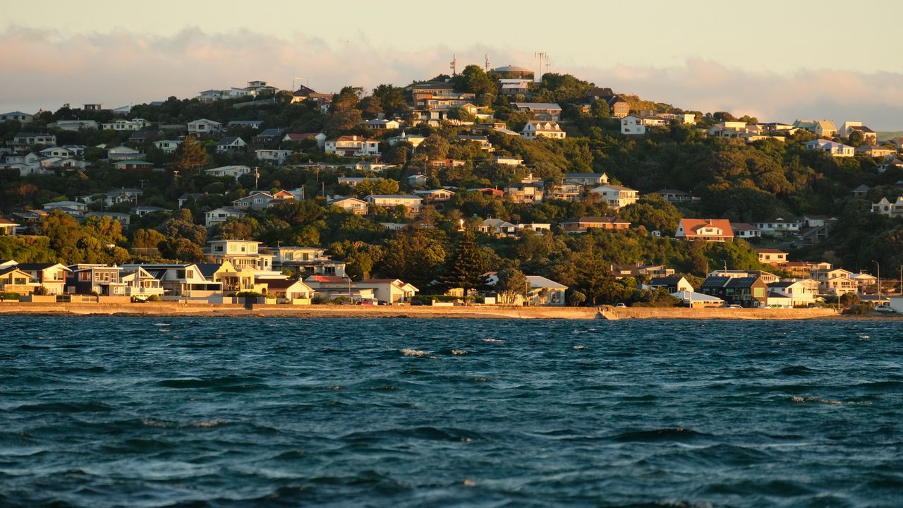 Wallpaper buildings, hill, coast, sea