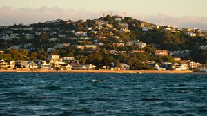 Preview wallpaper buildings, hill, coast, sea