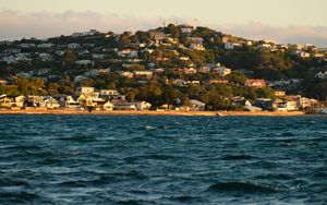 Preview wallpaper buildings, hill, coast, sea