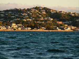 Preview wallpaper buildings, hill, coast, sea