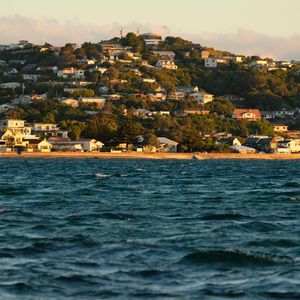Preview wallpaper buildings, hill, coast, sea