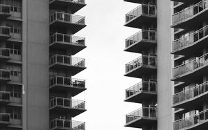 Preview wallpaper buildings, houses, balconies, facades, bw