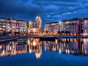 Preview wallpaper buildings, houses, boats, night, city, lights