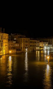 Preview wallpaper buildings, houses, canal, venice, lights, reflection, night