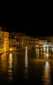 Preview wallpaper buildings, houses, canal, venice, lights, reflection, night