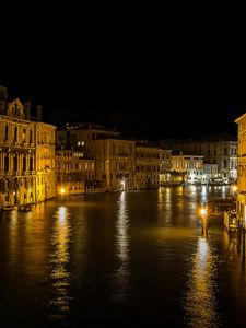 Preview wallpaper buildings, houses, canal, venice, lights, reflection, night