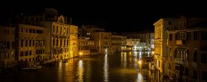 Preview wallpaper buildings, houses, canal, venice, lights, reflection, night