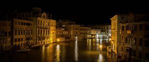 Preview wallpaper buildings, houses, canal, venice, lights, reflection, night