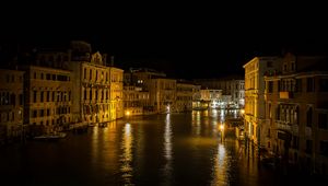 Preview wallpaper buildings, houses, canal, venice, lights, reflection, night