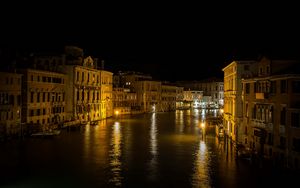 Preview wallpaper buildings, houses, canal, venice, lights, reflection, night