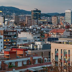 Preview wallpaper buildings, houses, lights, evening, city