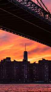 Preview wallpaper buildings, houses, lights, bridge, twilight