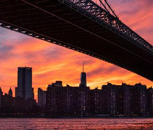 Preview wallpaper buildings, houses, lights, bridge, twilight