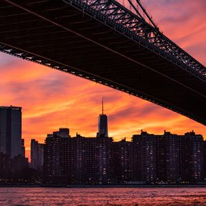 Preview wallpaper buildings, houses, lights, bridge, twilight