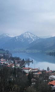 Preview wallpaper buildings, houses, mountains, lake, view