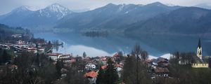 Preview wallpaper buildings, houses, mountains, lake, view