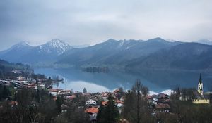 Preview wallpaper buildings, houses, mountains, lake, view