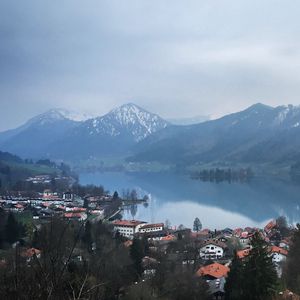 Preview wallpaper buildings, houses, mountains, lake, view