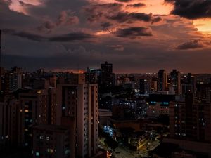 Preview wallpaper buildings, houses, night, clouds, dark, city