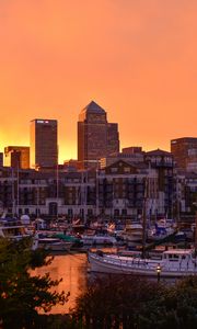 Preview wallpaper buildings, houses, pier, yachts, sunset