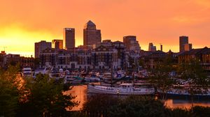 Preview wallpaper buildings, houses, pier, yachts, sunset