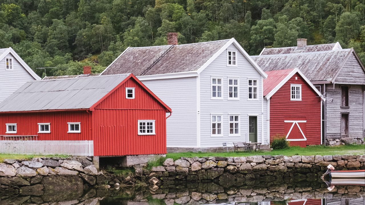 Wallpaper buildings, houses, reflection, trees hd, picture, image