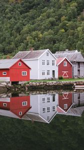Preview wallpaper buildings, houses, reflection, trees