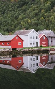 Preview wallpaper buildings, houses, reflection, trees