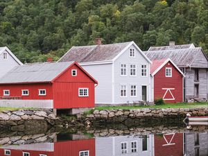 Preview wallpaper buildings, houses, reflection, trees