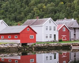 Preview wallpaper buildings, houses, reflection, trees