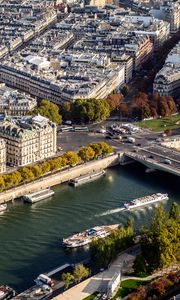 Preview wallpaper buildings, houses, river, boats, paris, france, aerial view