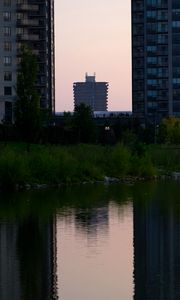 Preview wallpaper buildings, houses, river, trees