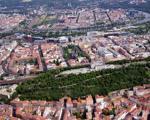 Preview wallpaper buildings, houses, roofs, trees, architecture, aerial view