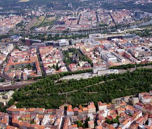 Preview wallpaper buildings, houses, roofs, trees, architecture, aerial view