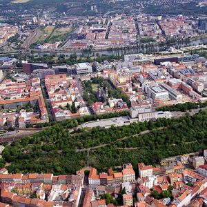 Preview wallpaper buildings, houses, roofs, trees, architecture, aerial view