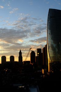 Preview wallpaper buildings, houses, silhouettes, evening, city