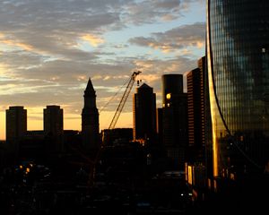 Preview wallpaper buildings, houses, silhouettes, evening, city