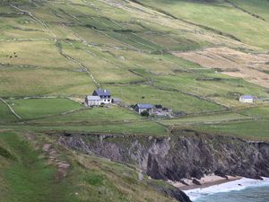 Preview wallpaper buildings, houses, slope, field, cliff