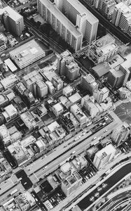 Preview wallpaper buildings, houses, streets, roads, aerial view, black and white