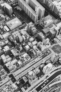 Preview wallpaper buildings, houses, streets, roads, aerial view, black and white