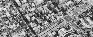 Preview wallpaper buildings, houses, streets, roads, aerial view, black and white