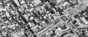 Preview wallpaper buildings, houses, streets, roads, aerial view, black and white