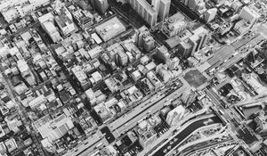 Preview wallpaper buildings, houses, streets, roads, aerial view, black and white