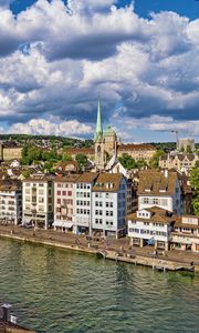 Preview wallpaper buildings, houses, tower, canal, zurich, germany