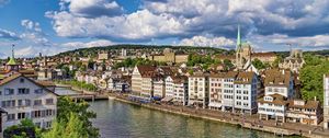 Preview wallpaper buildings, houses, tower, canal, zurich, germany