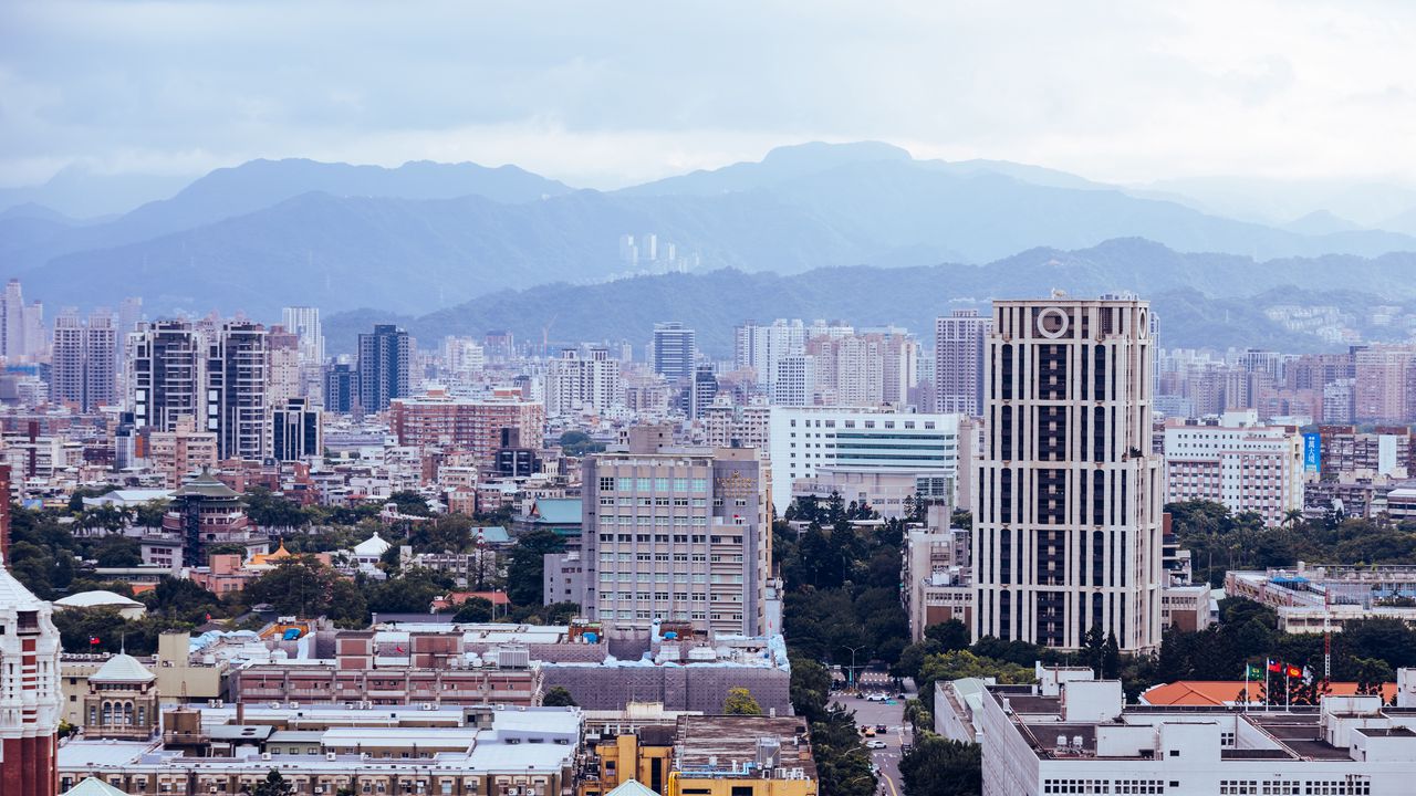 Wallpaper buildings, houses, trees, mountains, city